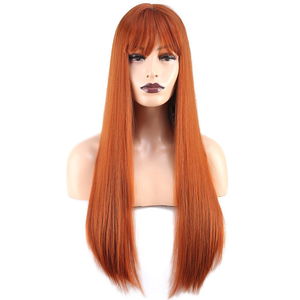 Long Kanekalon Fiber Synthetic Wig with Straight Custom Bangs / Copper