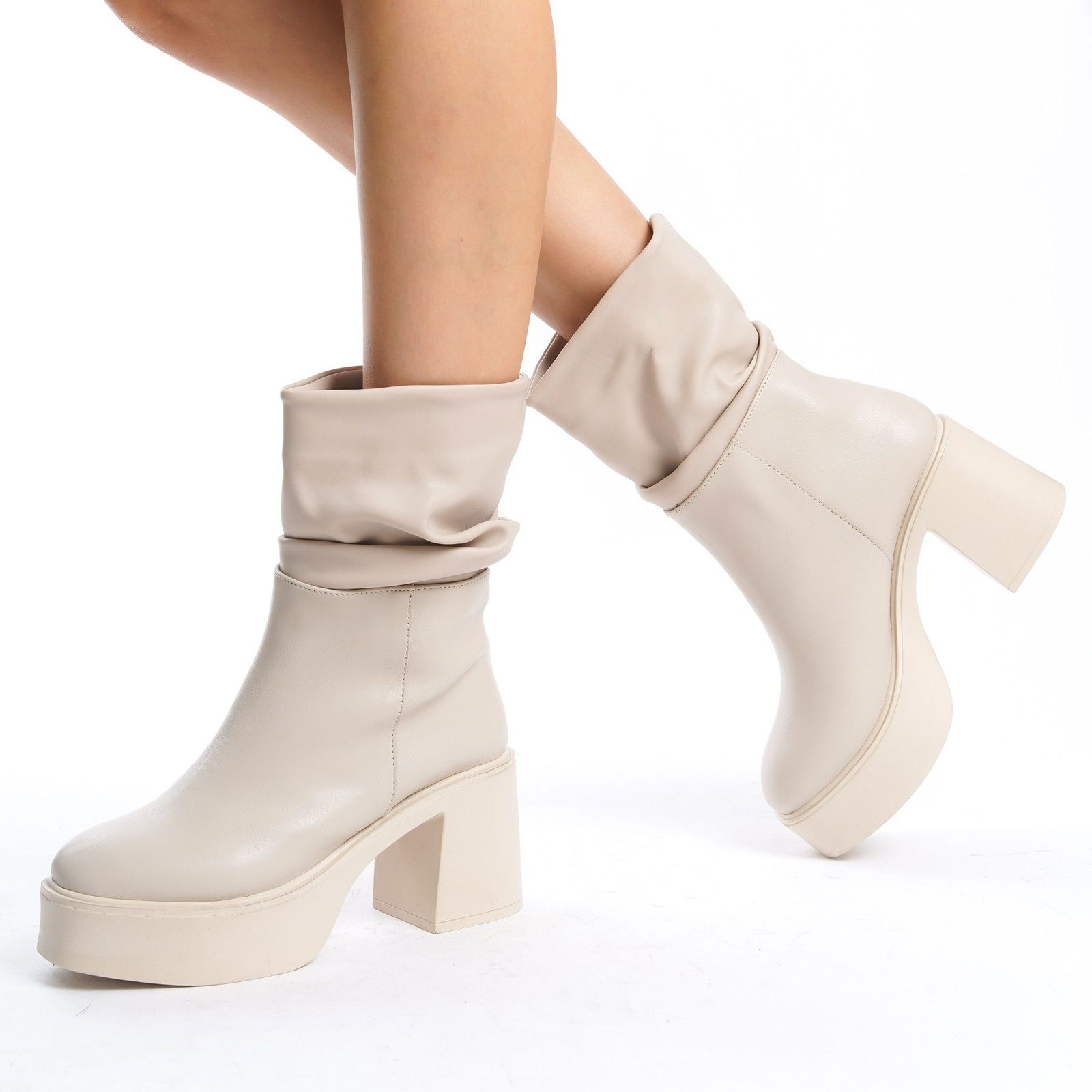 Beige Skin Gusset Boots