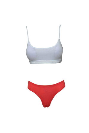 Padded Rope Straps Half Tank Top Bustier Panty Set White Red