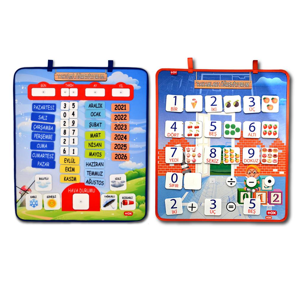 2 Set - 80 Pieces Learning Numbers and Calendar Felt Velcro Wall Boards , Educational Toys