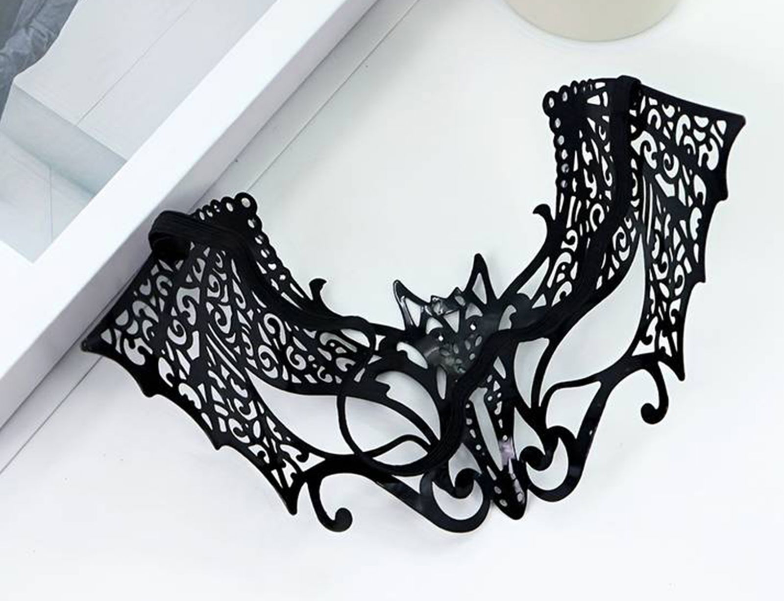 Black Color Laser Cut Metal Mask Bat Venice With Crystal Stones