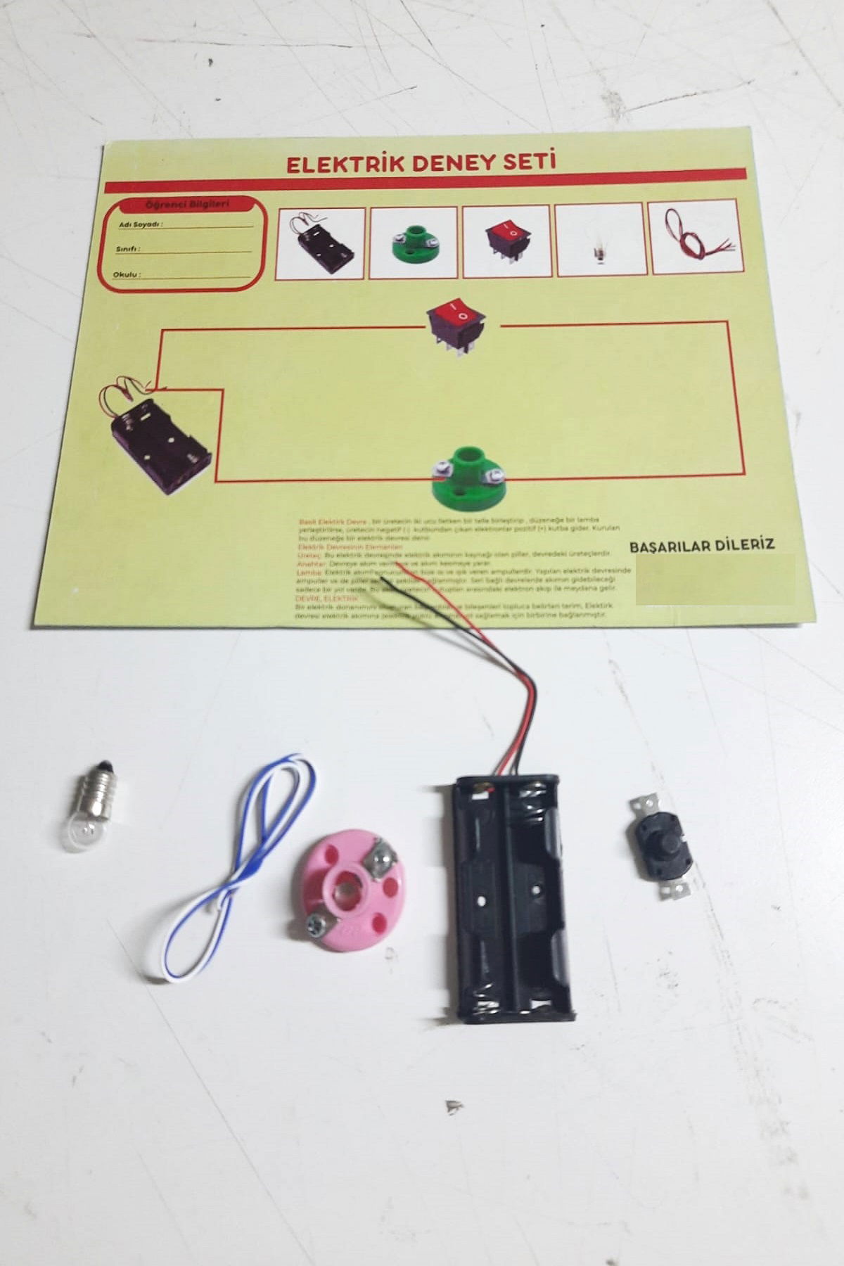 School Experiment Set - Electricity Set Light Bulb - Battery Holder - Lampholder - Button Set