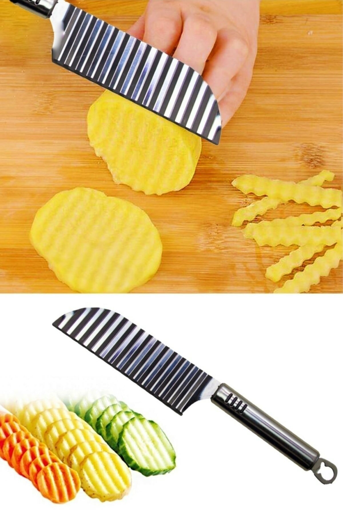 Serrated Potato Cutting Knife - Shaped Vegetable and Fruit Slicer