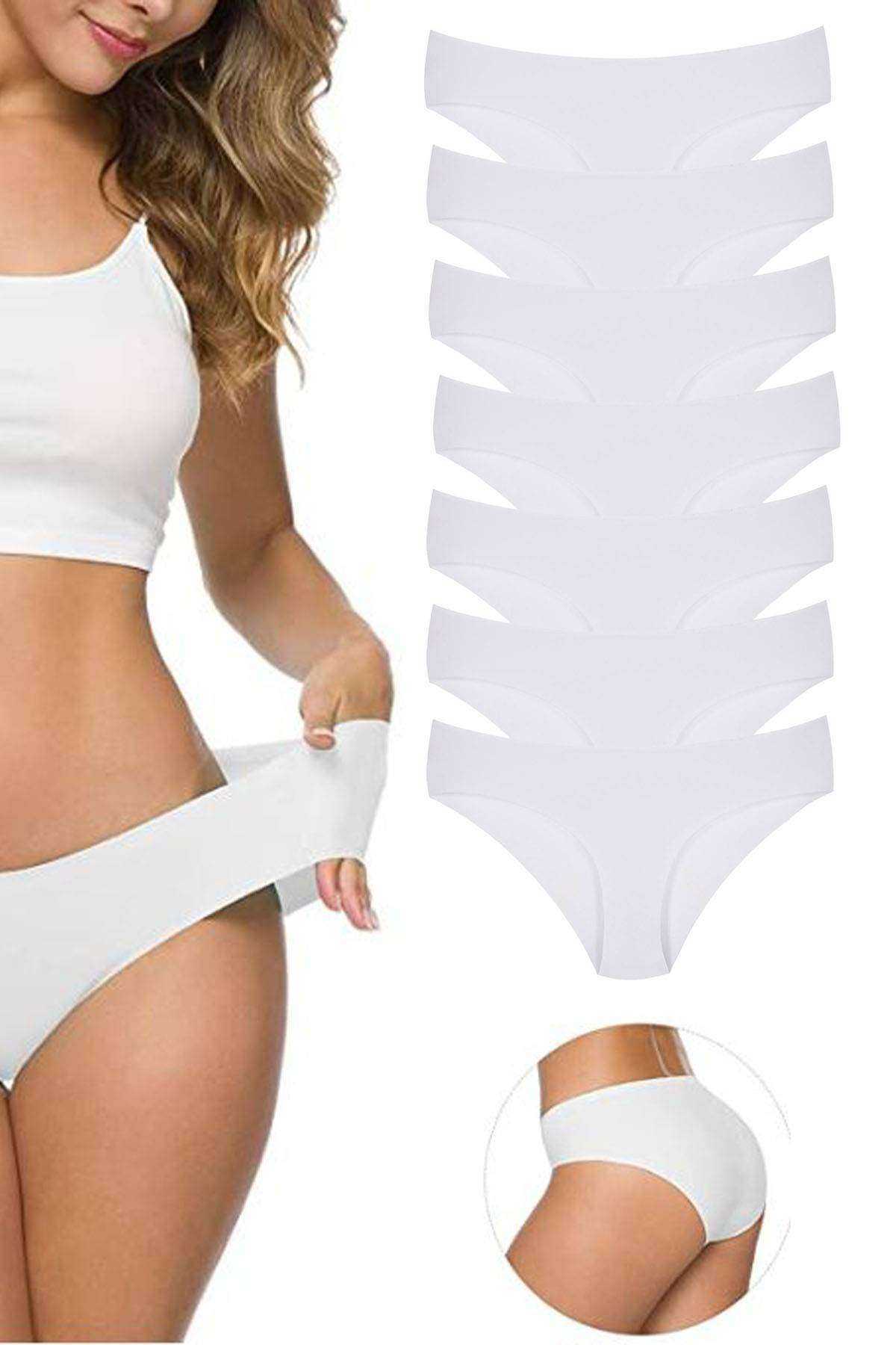 7Pcs Women's Seamless Laser Cut Stretchy Non-marking Panties White