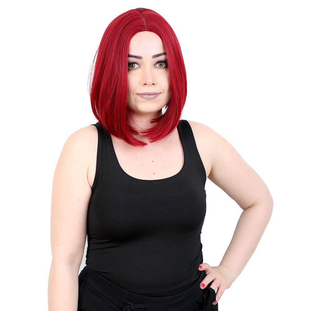 Straight Short Kanekalon Fiber Synthetic Wig without bangs / Red