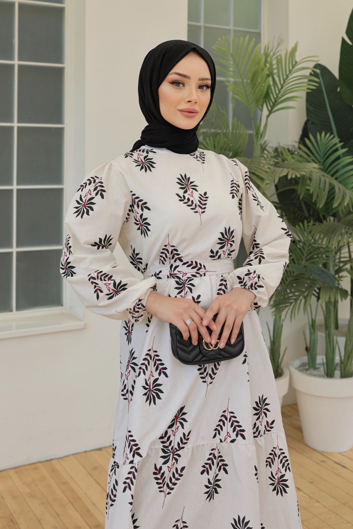 Belted Dress Black Patterned