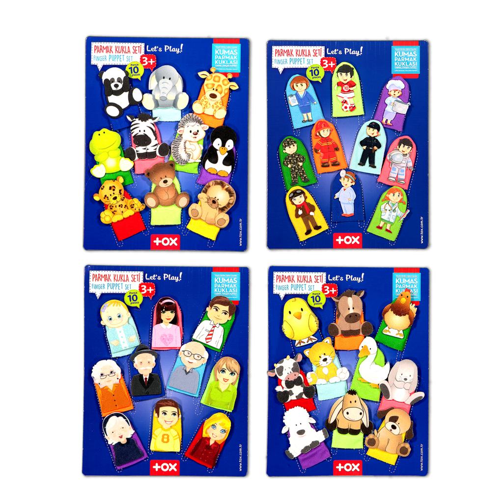 4 Sets - 40 Pieces Professions, Family Members, Domestic and Wild Animals Finger Puppet