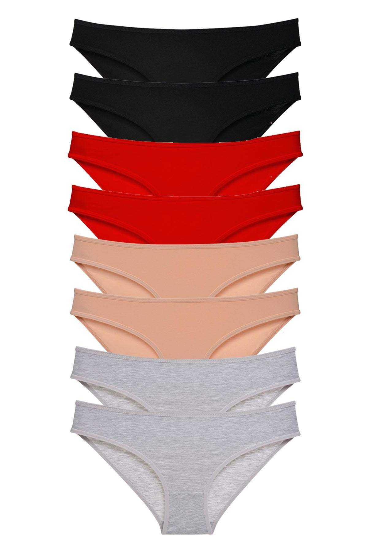 8pcs Super Eco Set Lycra Women Slip Panties Black Red Skin Gray