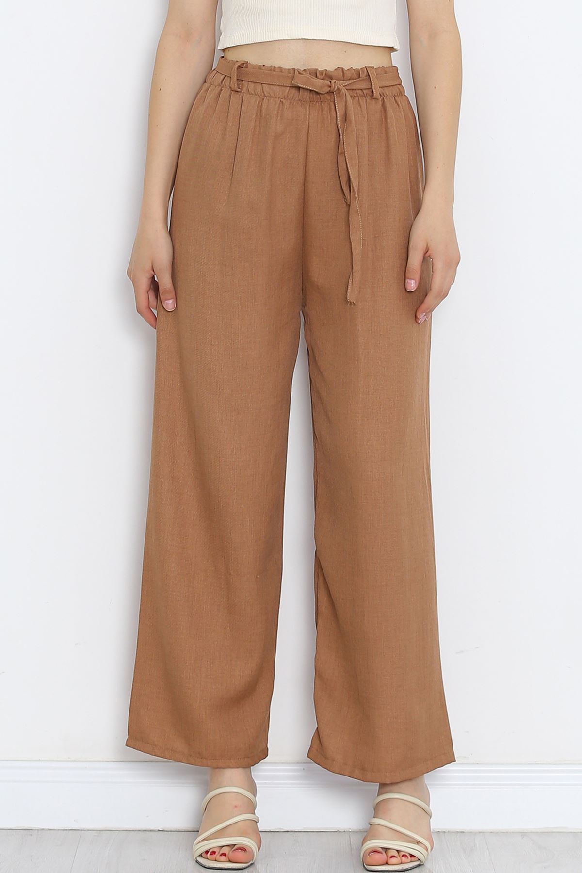 Waist Belted Linen Trousers Sütlükahve