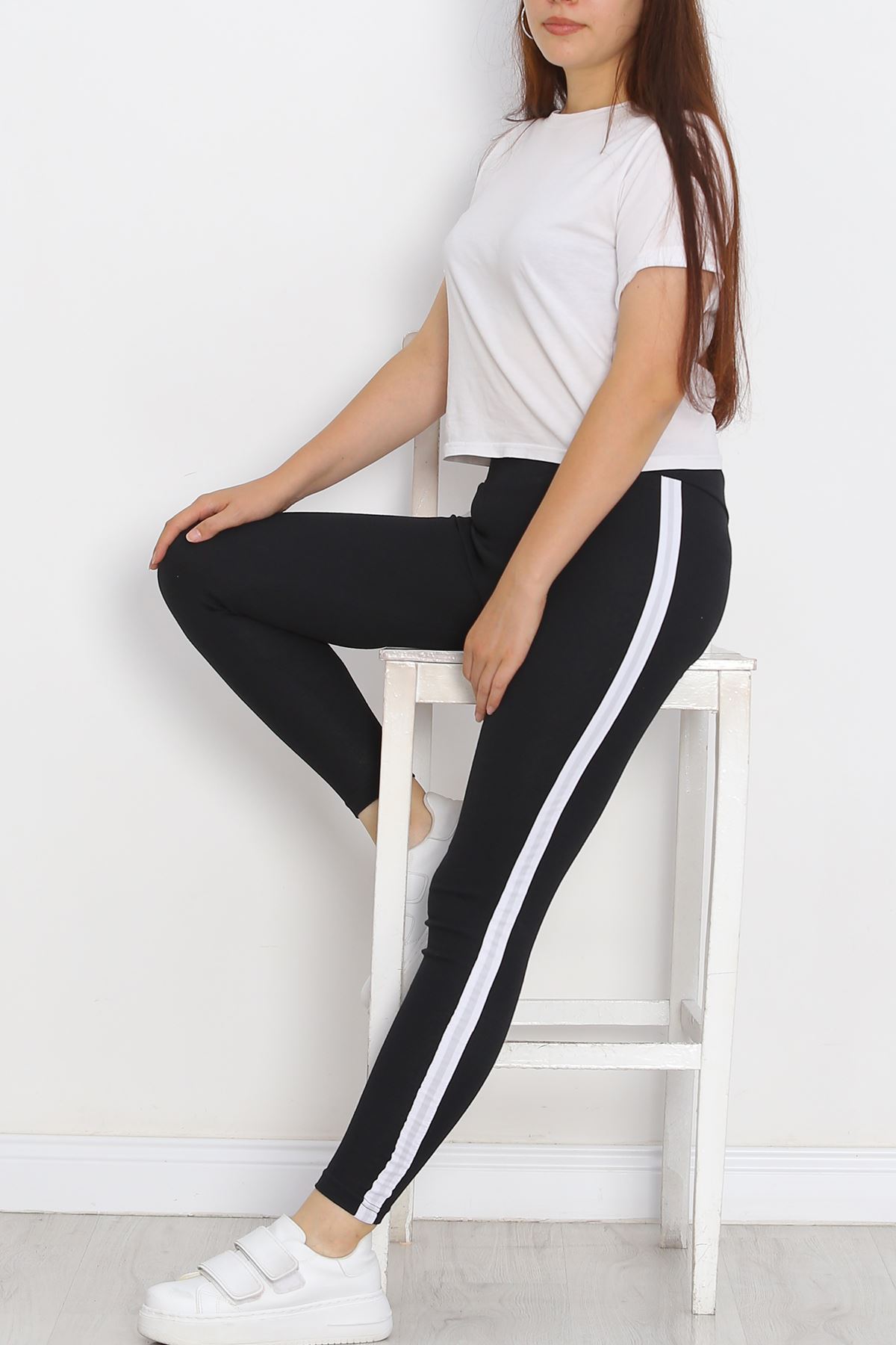 Battal Size Striped Leggings Black and White