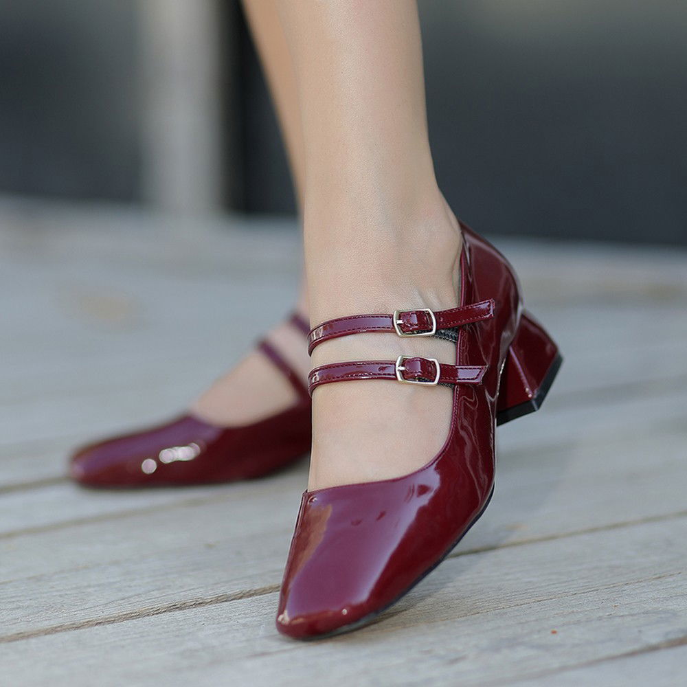 Burgundy Patent Leather Heeled Shoes