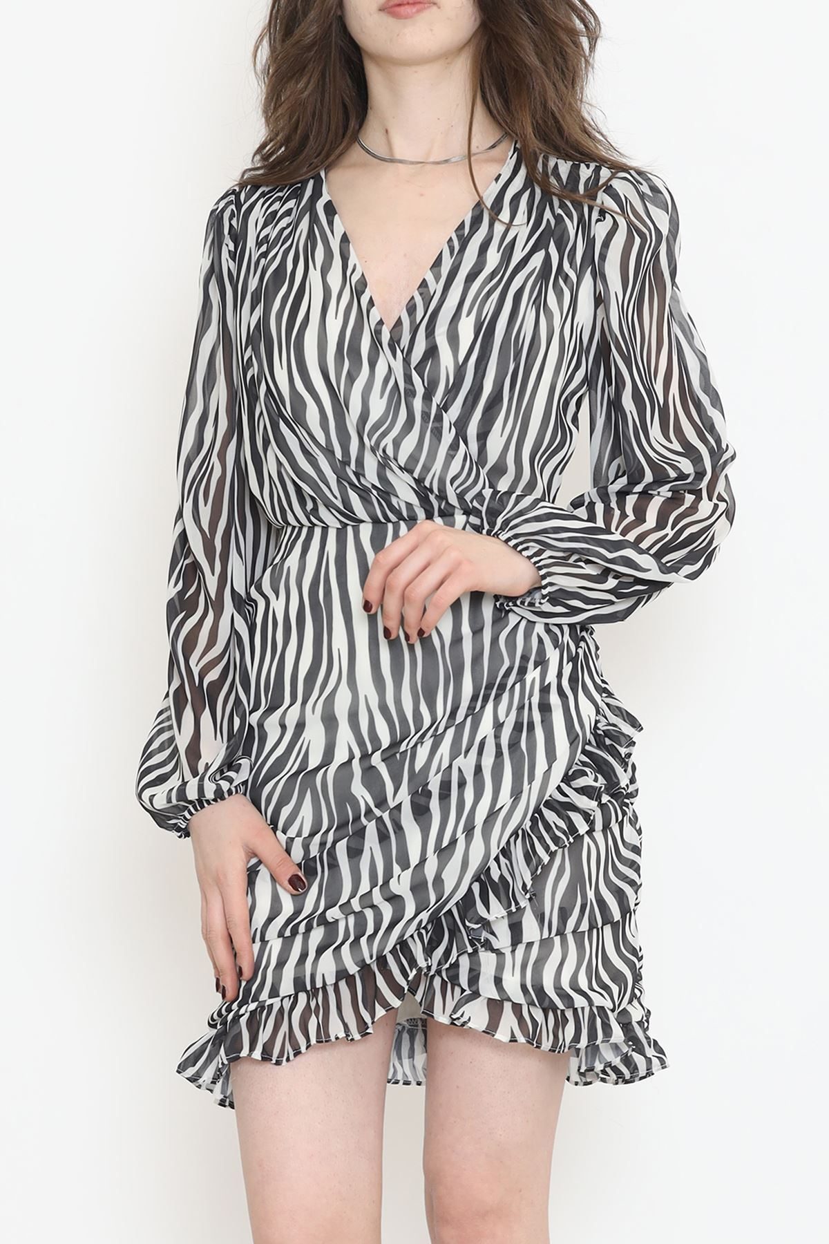 Double-breasted Chiffon Dress Zebra