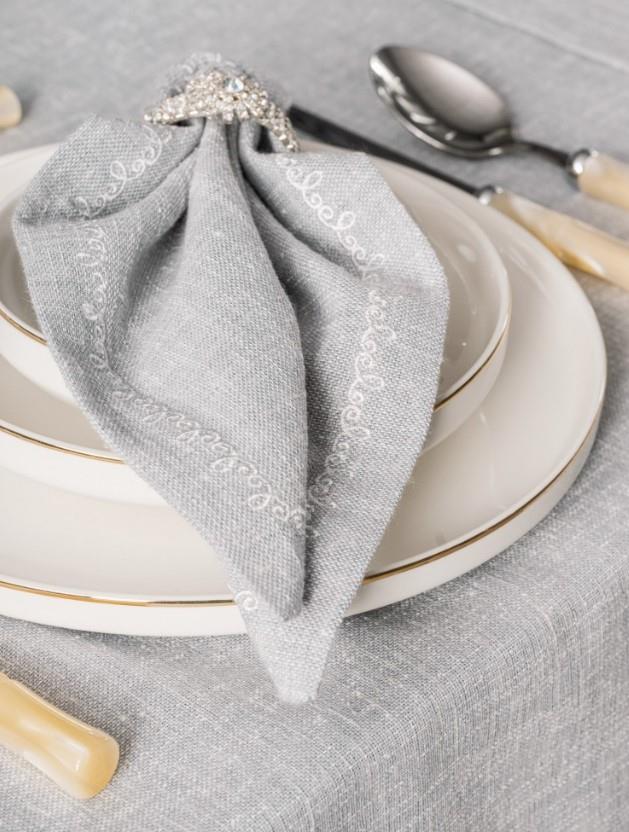 Gray 8 Piece Linen Tablecloth