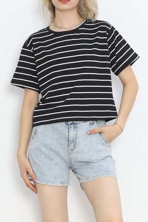 Striped Single Jersey Crop T-Shirt Black