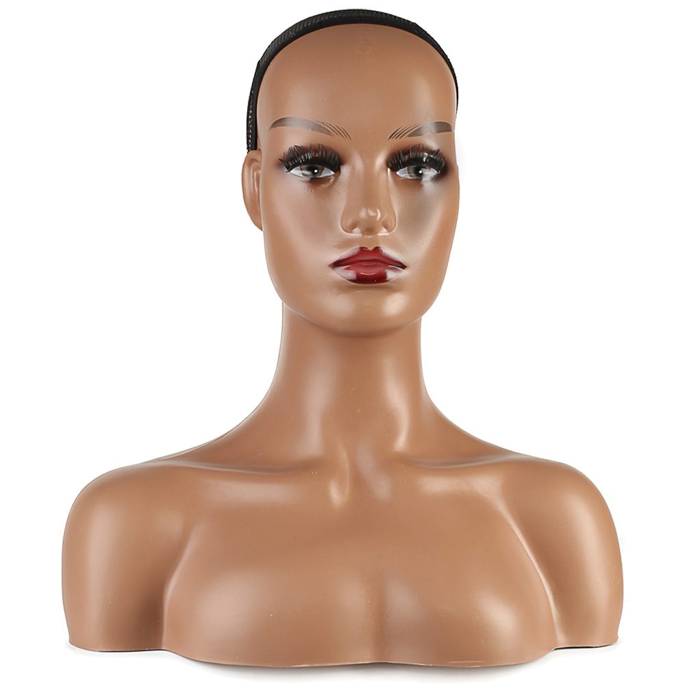 Shouldered Wig Head Mannequin / Dark Skinned