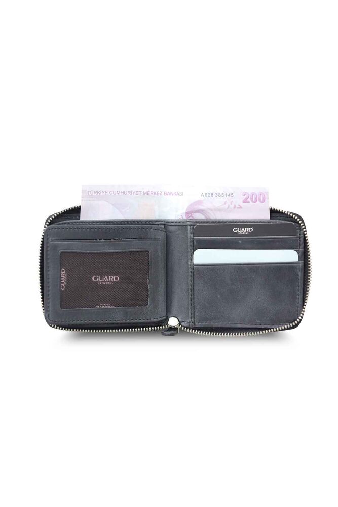 Antique Black Zipper Horizontal Mini Leather Wallet