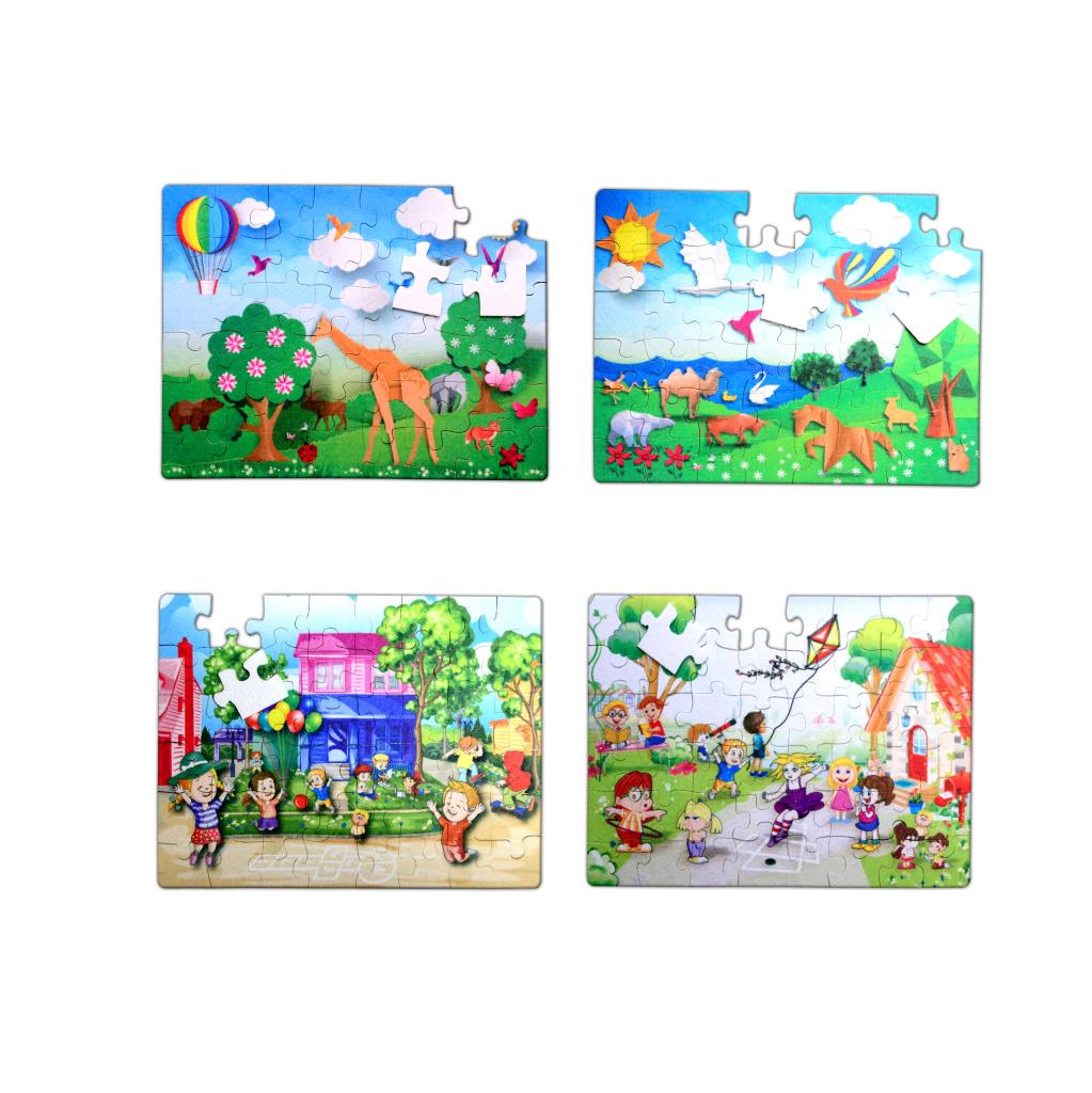 4 Set - 96 Piece Origami and Playground 5+ Felt Jigsaw Puzzle - 5 Years Puzzle