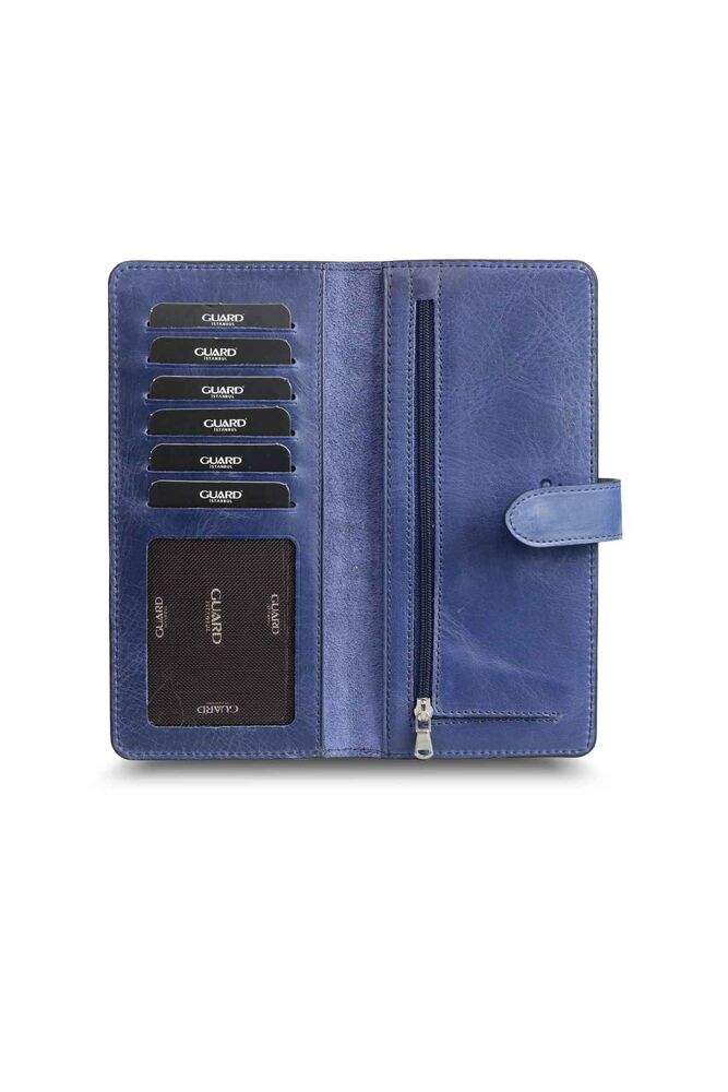 Antique Navy Blue Leather Phone Wallet with Card and Money Slot