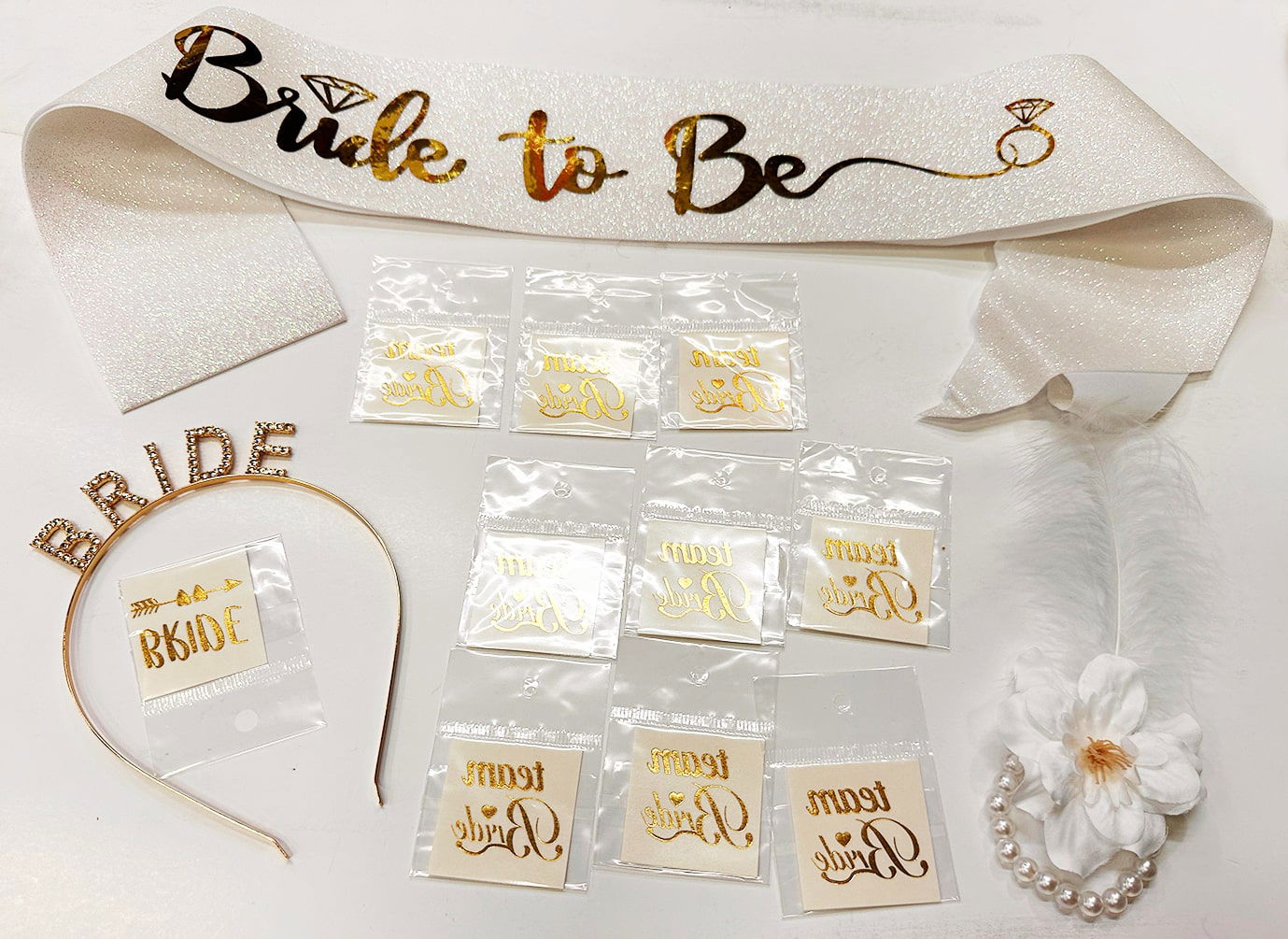 Gold Color Bride Party Crown Girdle Tattoo Bracelet Set Full 13 Pieces