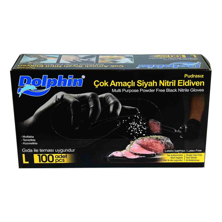 Powder Free Black Nitrile Gloves Large Size (L) 100 Pack