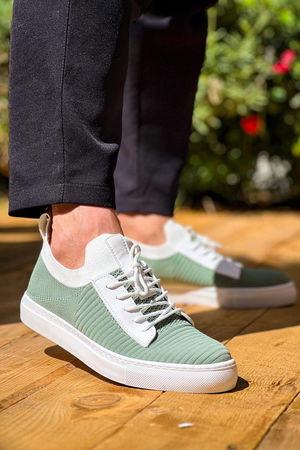 Green Tricot High Sole Lace-up Casual Men's Shoes