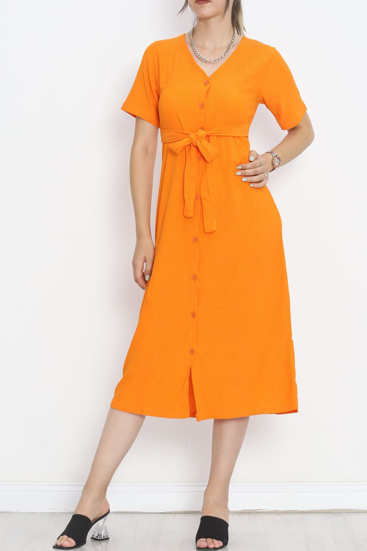 Button Front Dress Orange