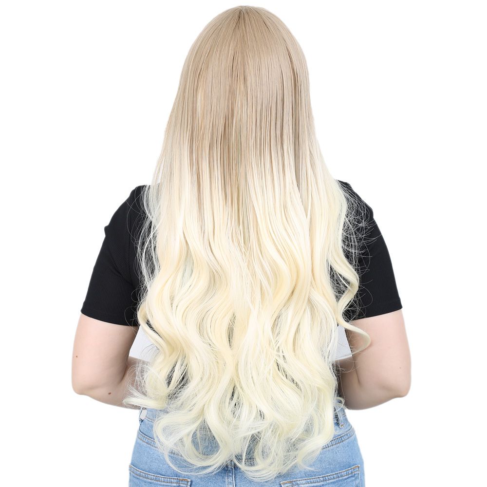 Long Wavy Kanekalon Fiber Synthetic Wig with Custom Bangs / Ashy Wig / Platinum Ombré