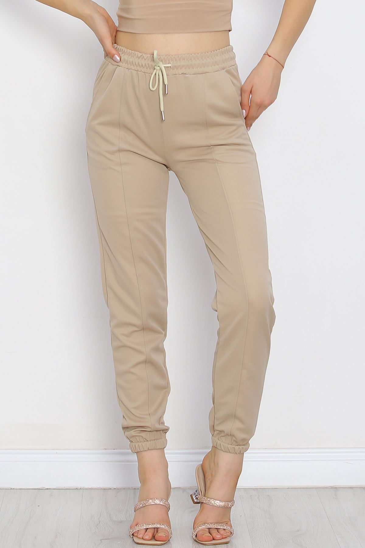 Pants with Elastic Waist Stitching Stone