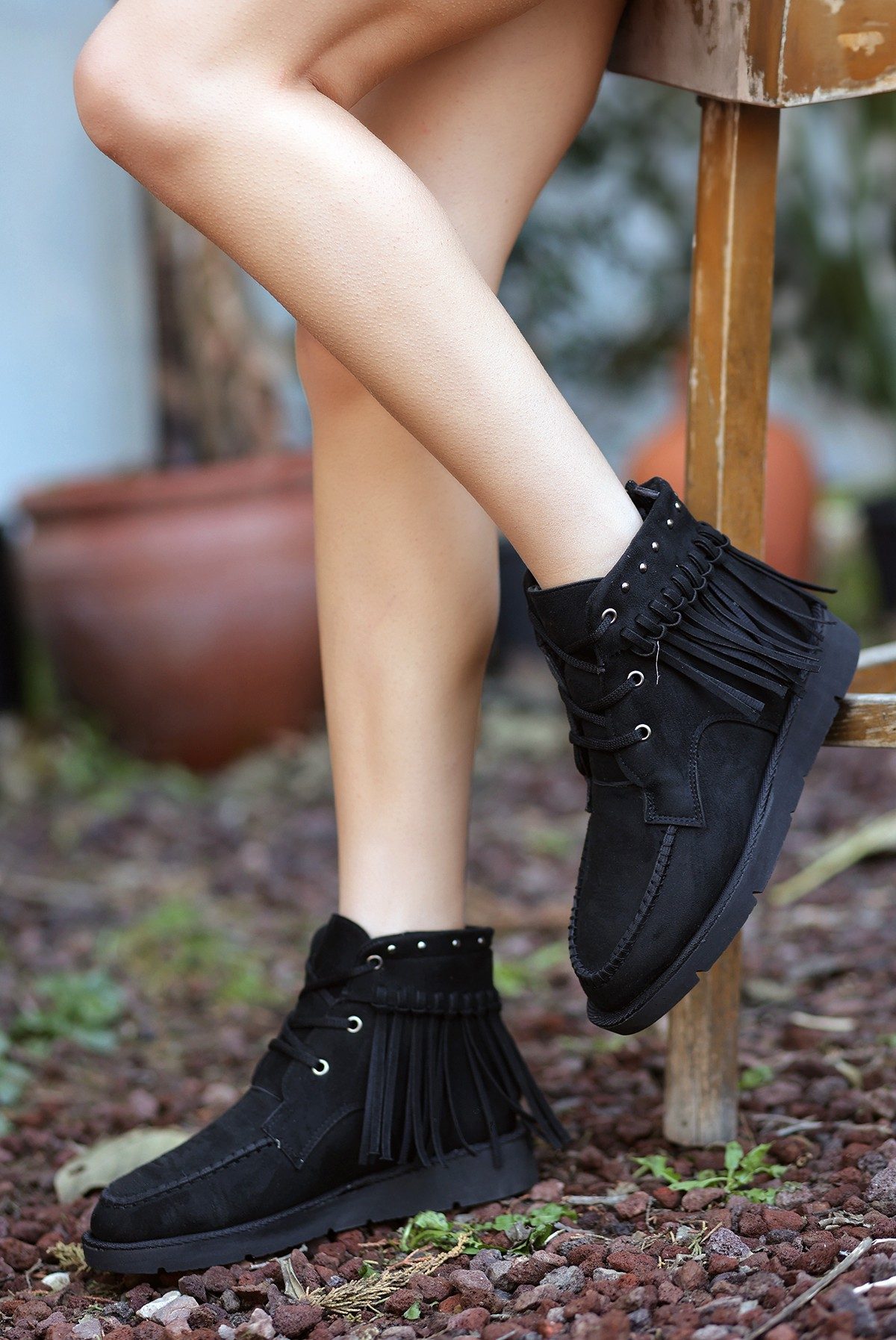 Black Suede Lace-up Boots