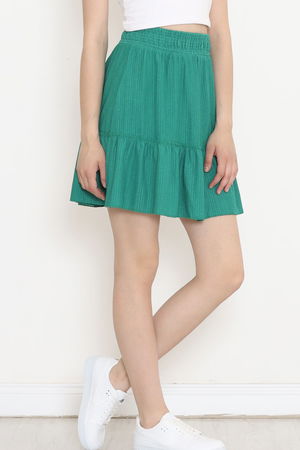 Pleated Ruffled Flared Skirt Green