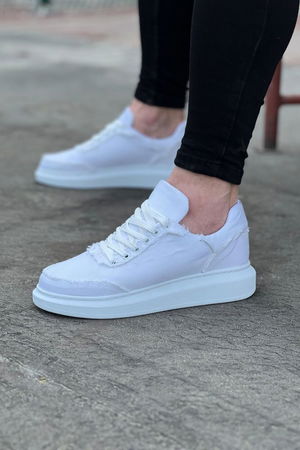 White Denim Fabric Men's Casual Shoes