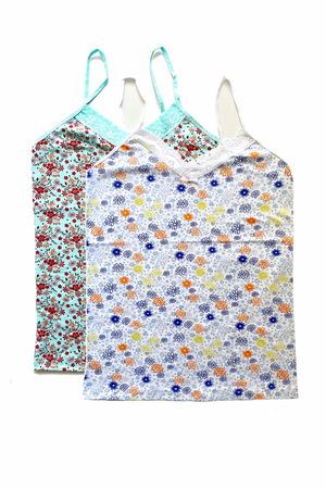 2Pcs Women's Straps Patterned Tank Top Lace Spun Cotton Combed D5-6