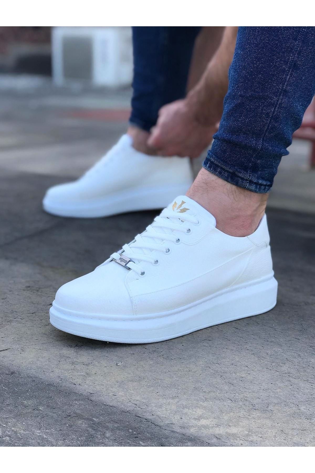 White Lace-up Thick Sole Casual Men's Shoes