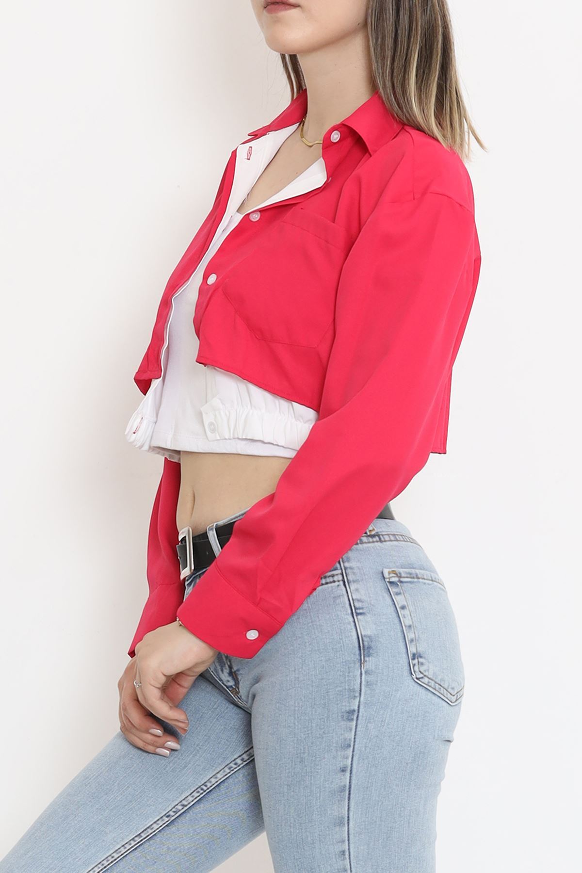 Crop Pocket Shirt Fuchsia