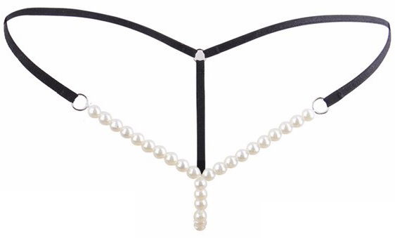 White Pearls Special Zone Fantasy Thong with Open Bell - Black