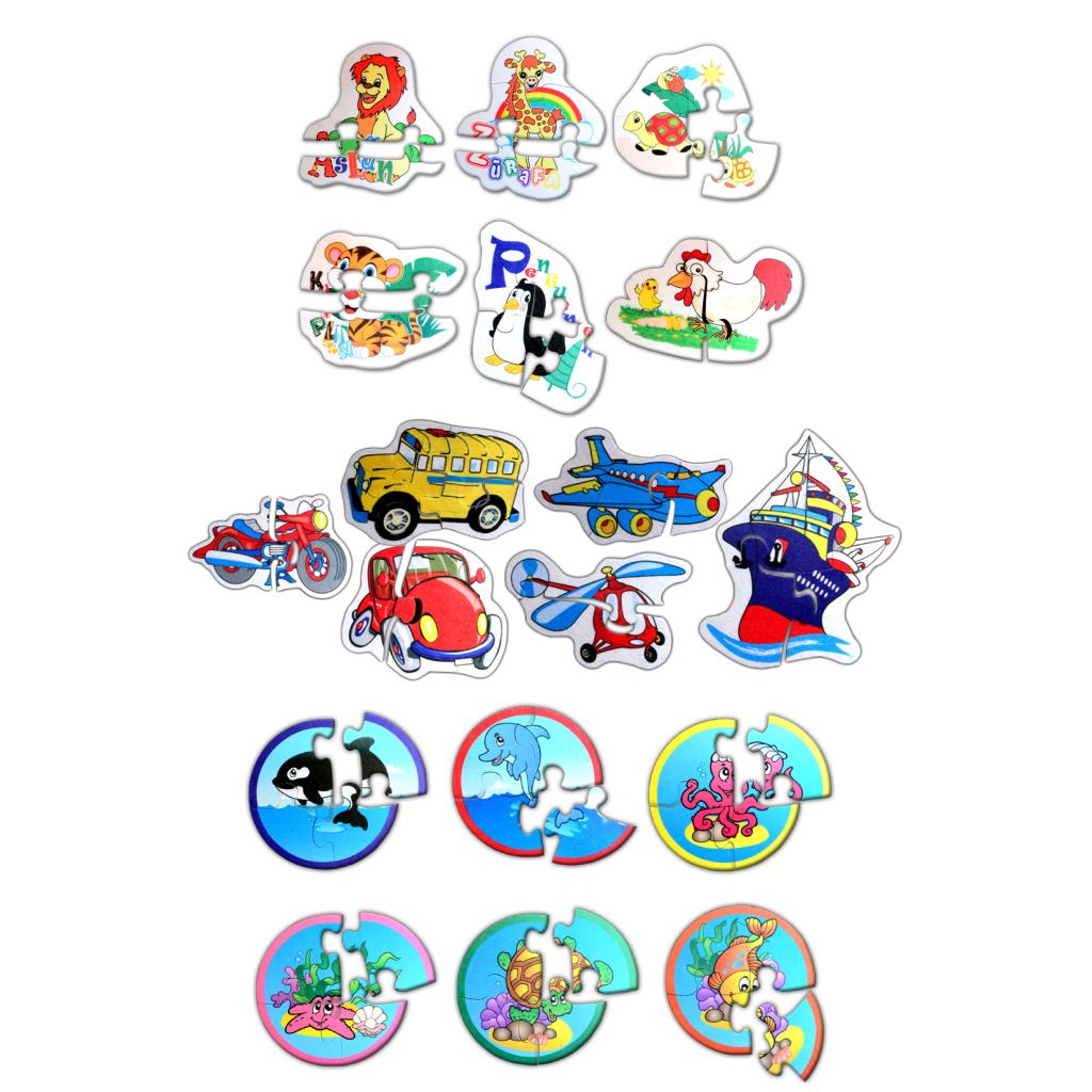 18 Set - 60 Pieces Animals, Sea Creatures and Means of Transportation 2+ Felt Jigsaw Puzzle - 2 Year Old Puzzle