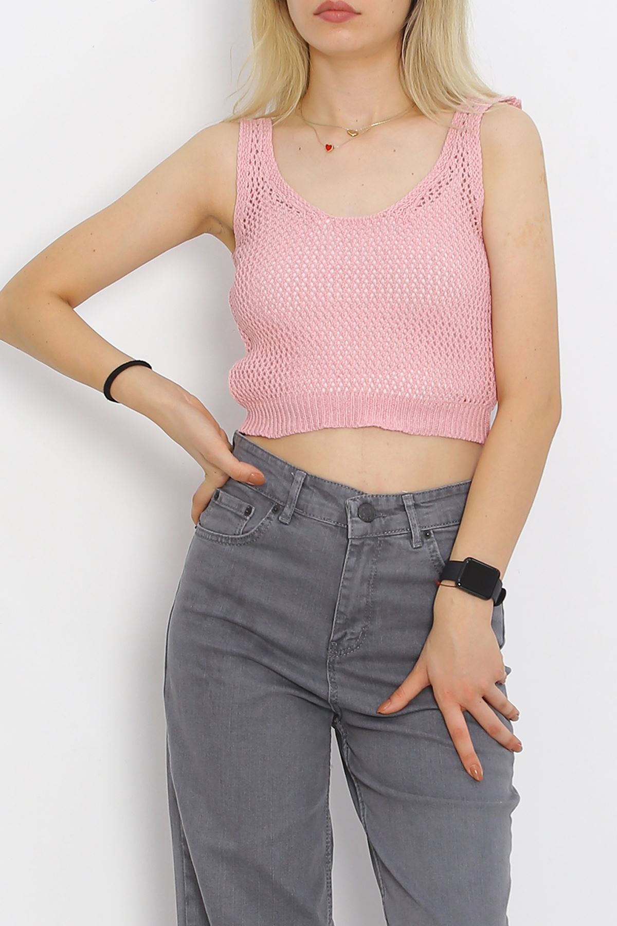 Crop Tricot Tank with Straps Rose Cyan