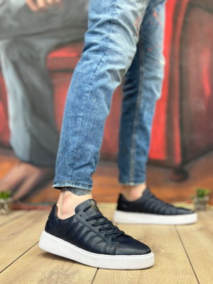 Inside Out Genuine Leather Lace-up Navy Blue Casual Men's Shoes