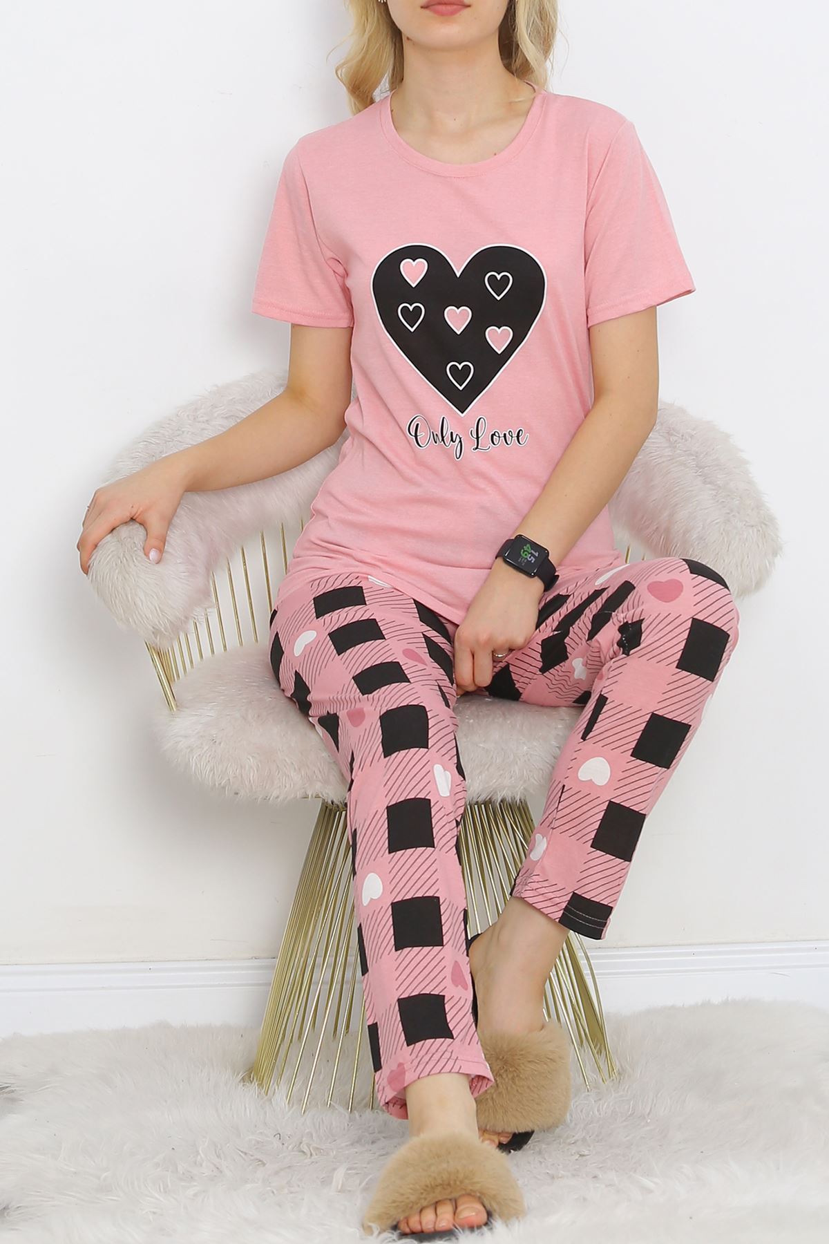 Patterned Pajama Set Powder Black