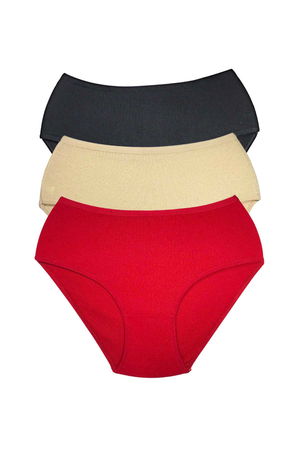 3Pcs Women High Waist Rib Bato Panties S027