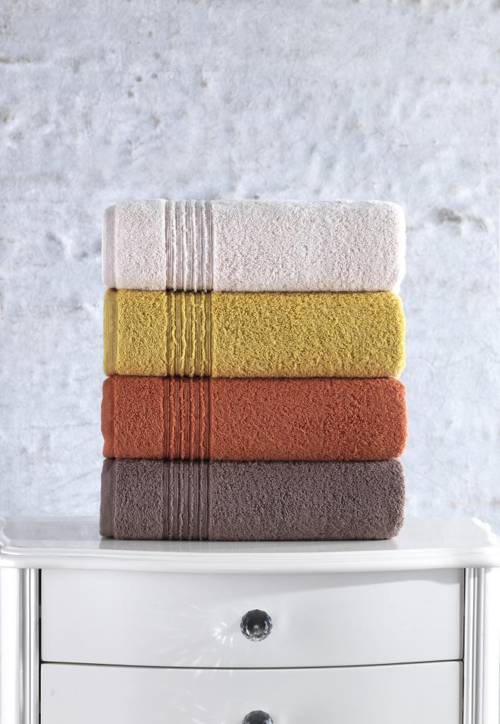 Plump 50x90 4-Piece Towel Set Coral Yellow Coffee Beige