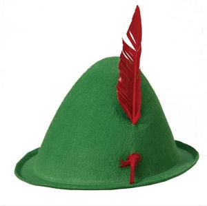 Green Color Red Feathered Peter Pan Hat Robin Hood Hat 24X23 cm