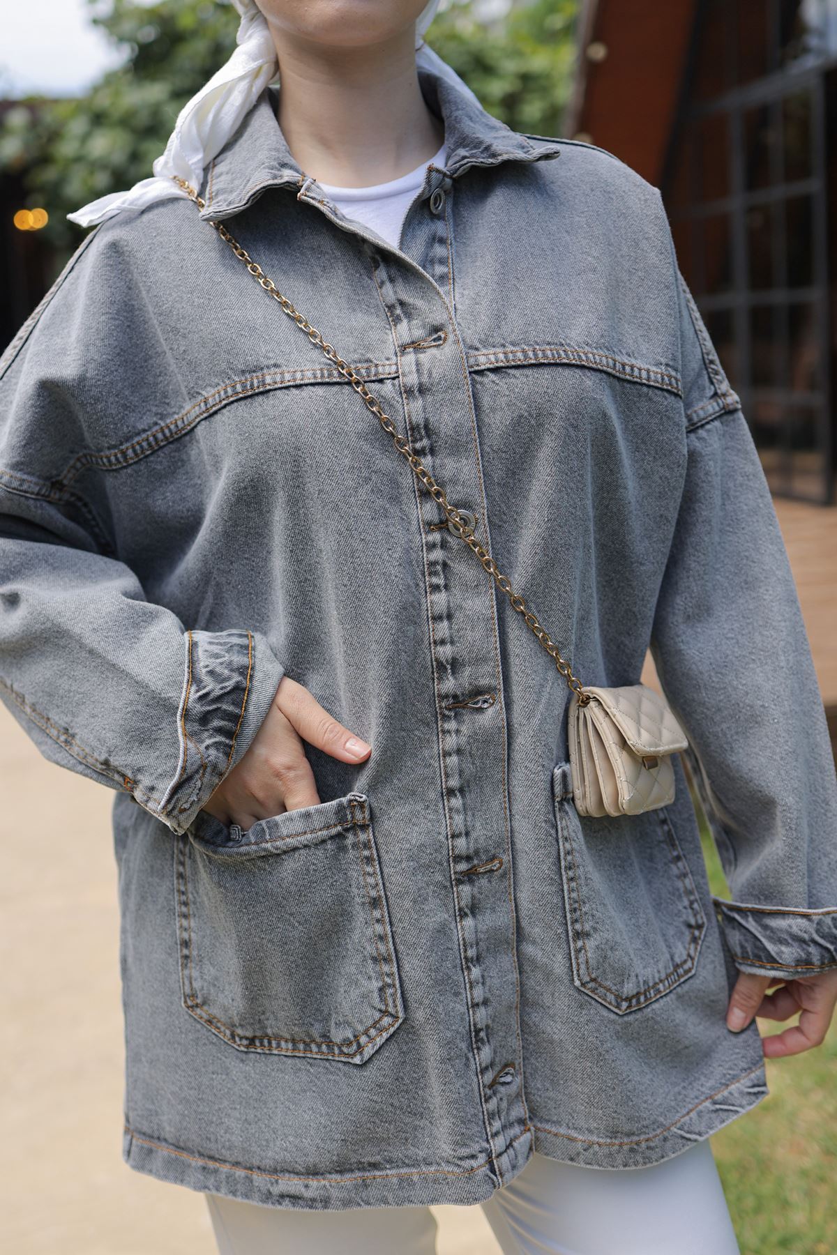 Front Pockets Denim Jacket Anthracite