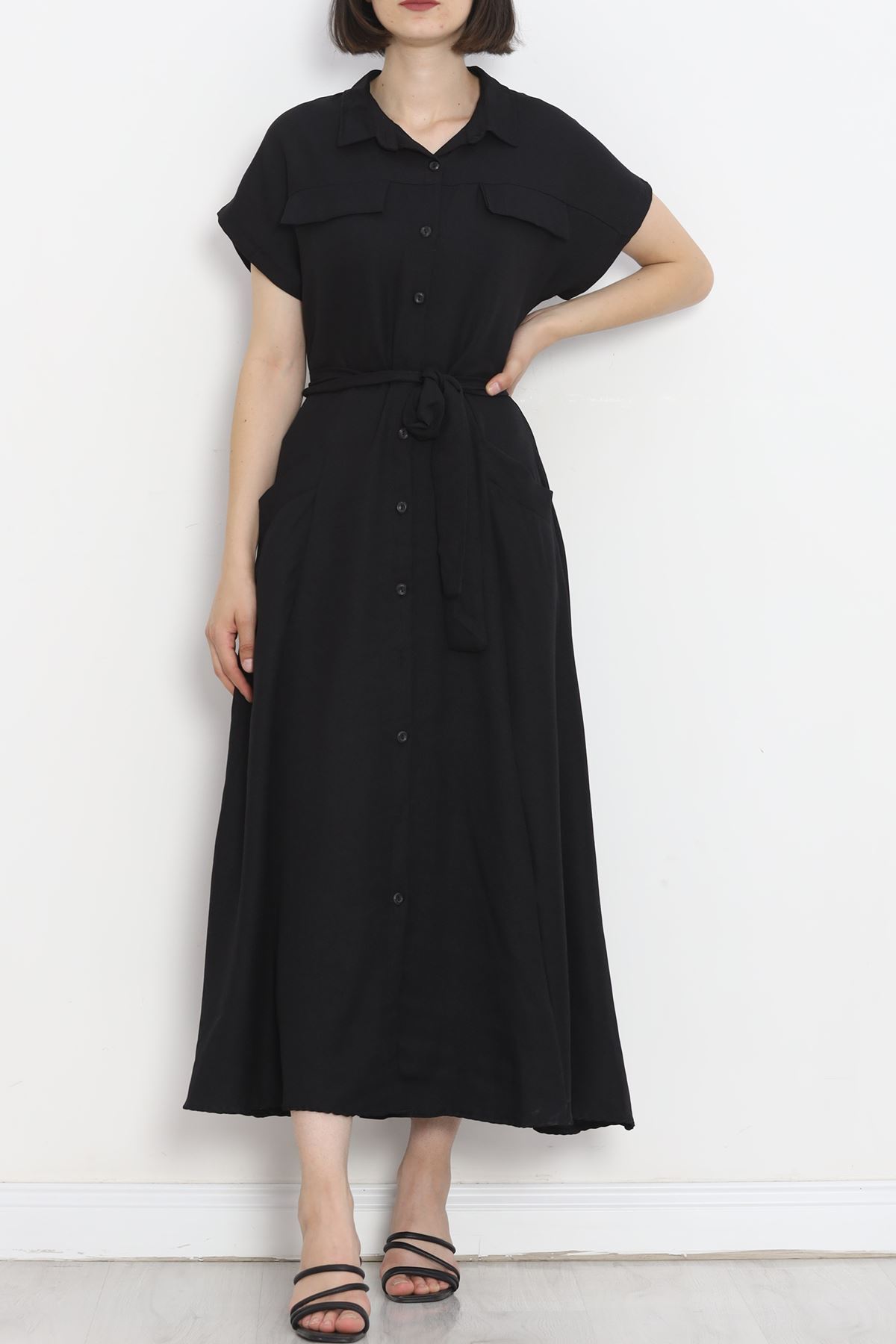 Pocket Detail Belted Dress Black