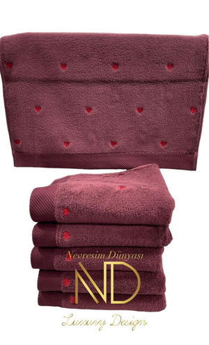 Lubow Love Fuchsia Red Embroidered 50x90 Towel Set of 6