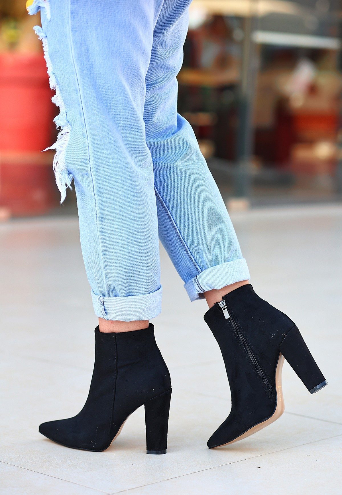 Black Suede Heeled Boots