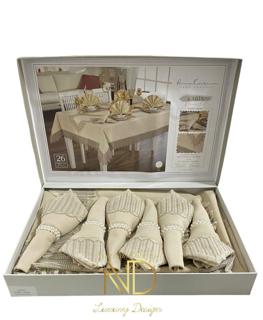 25 Piece Tablecloth Set Karin Cappuccino