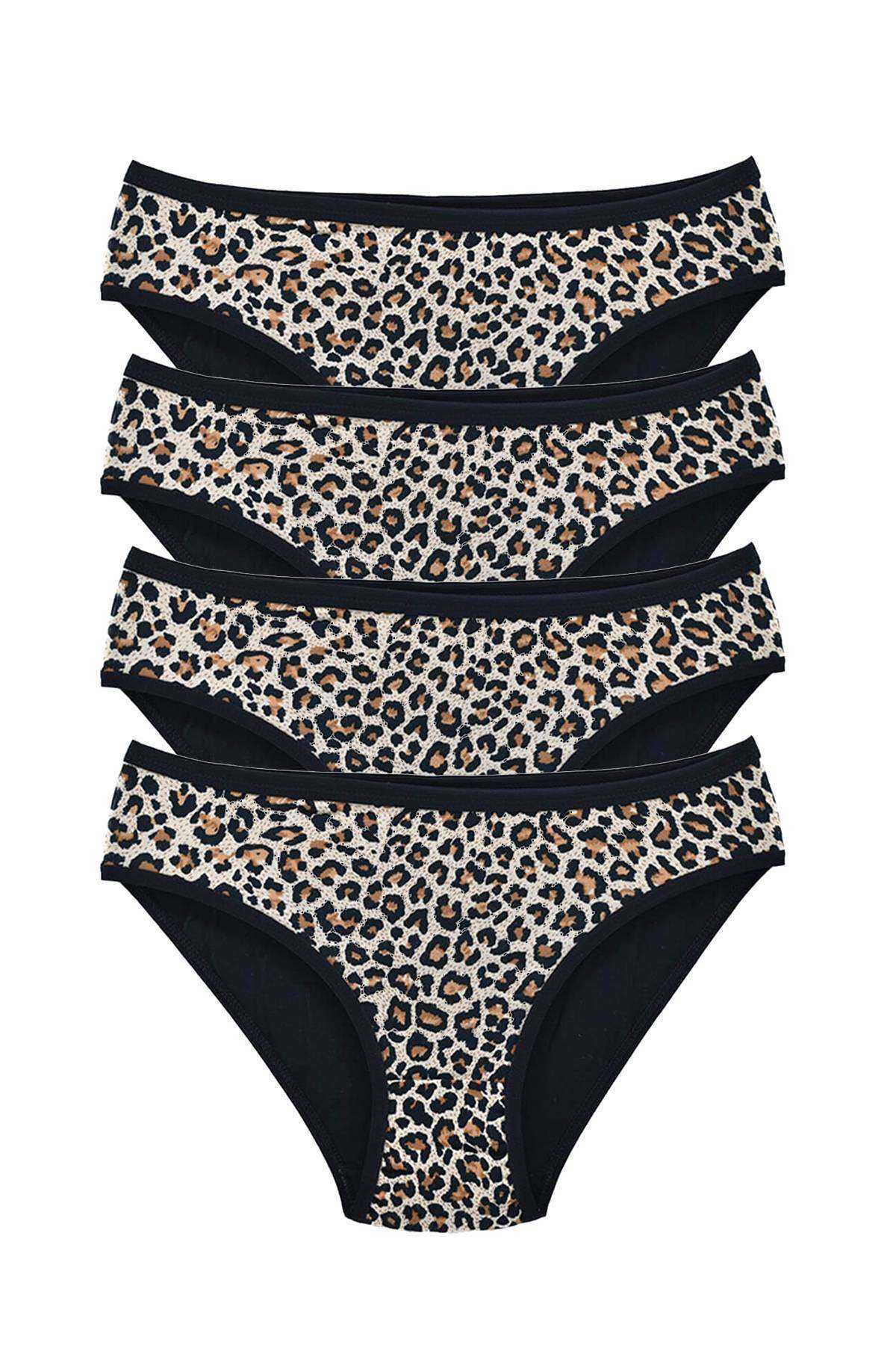 4 Pcs Leopard Print Lycra Soft Textured Women Slip Panties