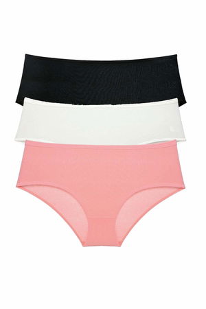 3Pcs Women High Waist Bato Panties Black Cream Powder