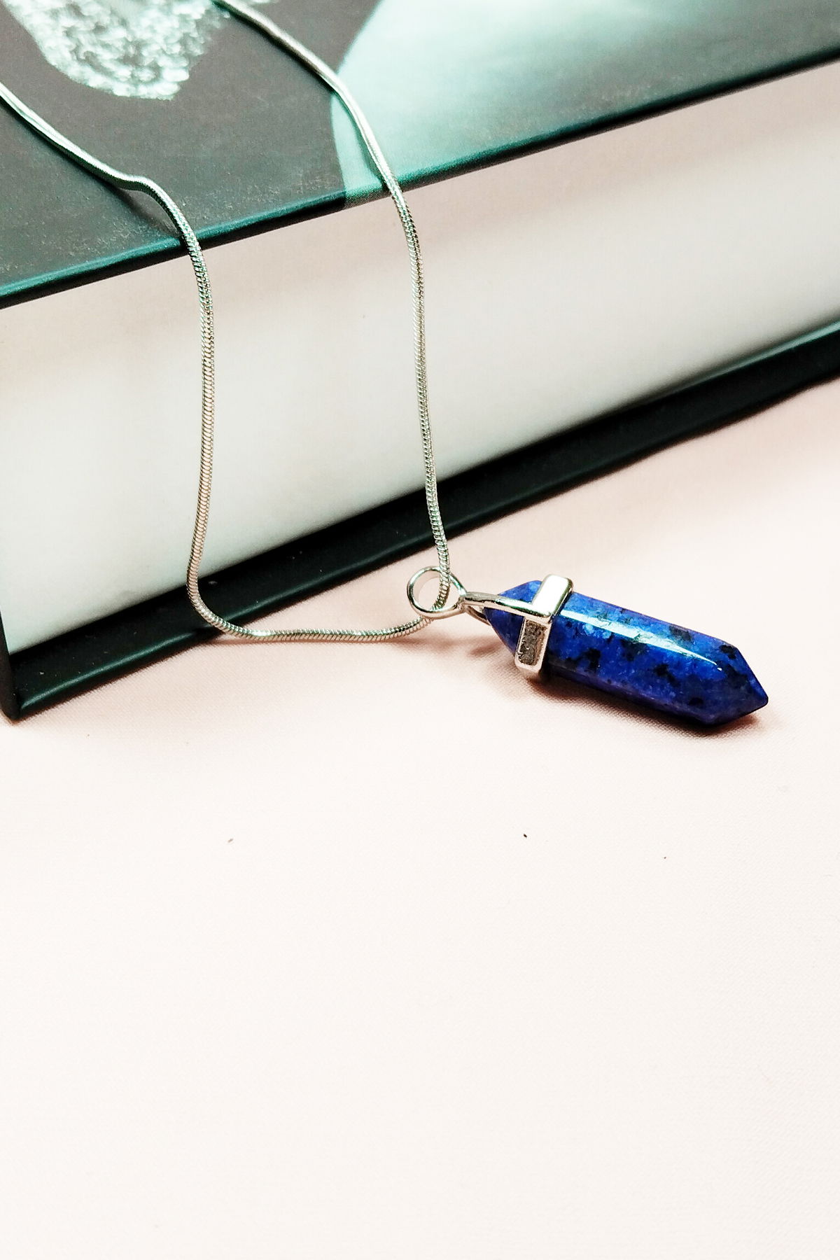 Lapis Lazuli Natural Stone Chain Necklace with Handmade Design Pendant: 3.5 cm Chain: 20 cm Boxed